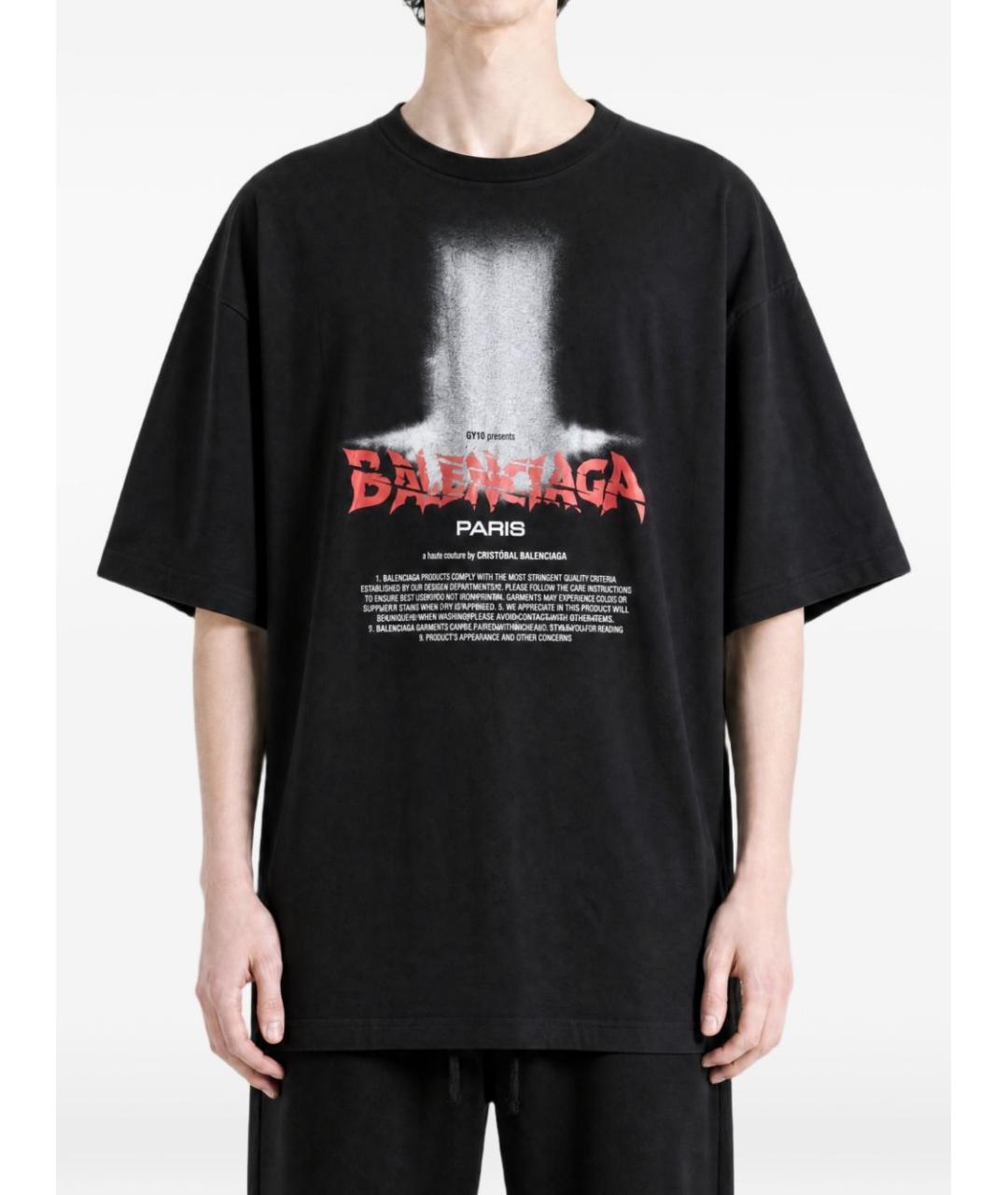 BALENCIAGA Черная хлопковая футболка, фото 2