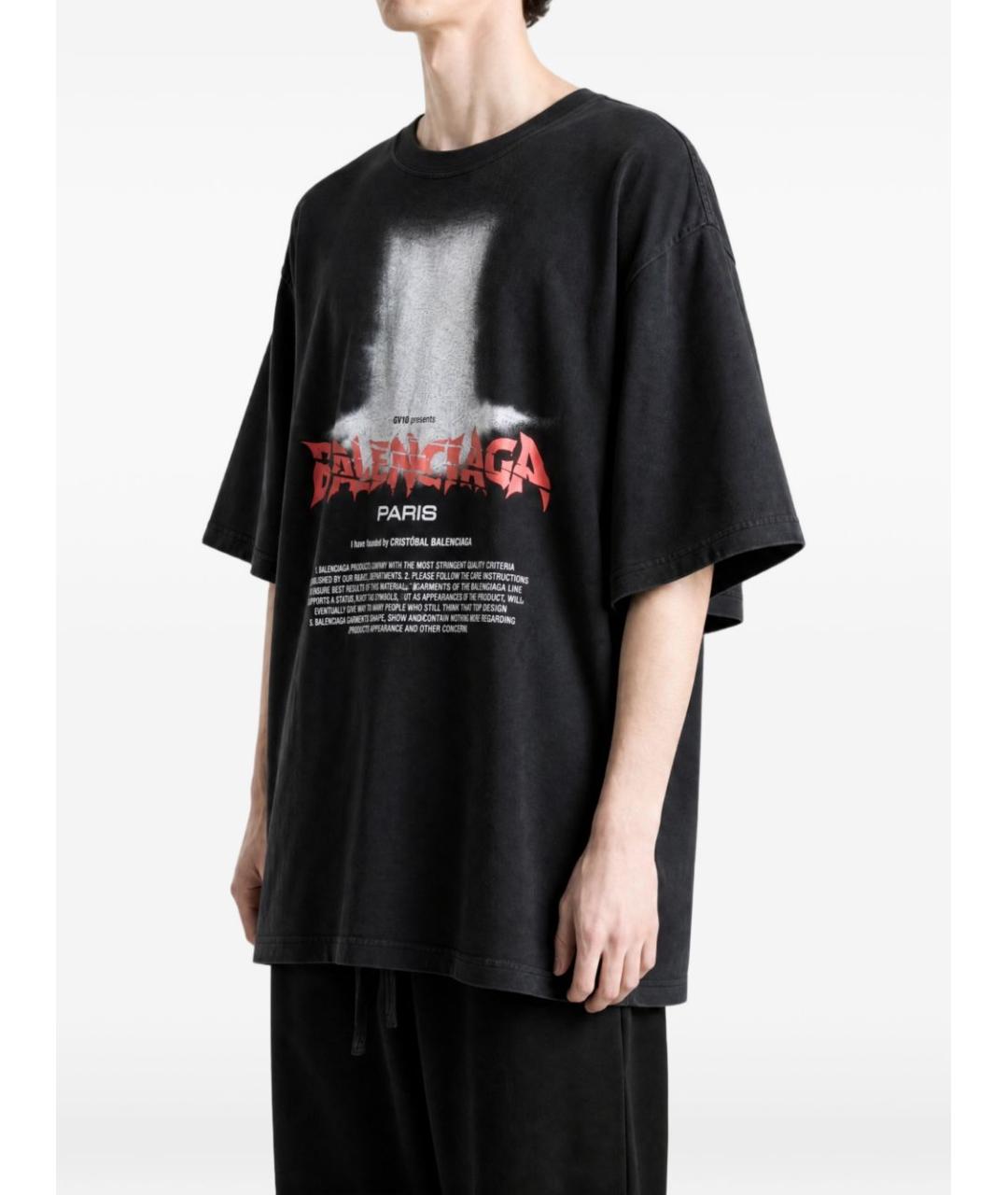 BALENCIAGA Черная хлопковая футболка, фото 3