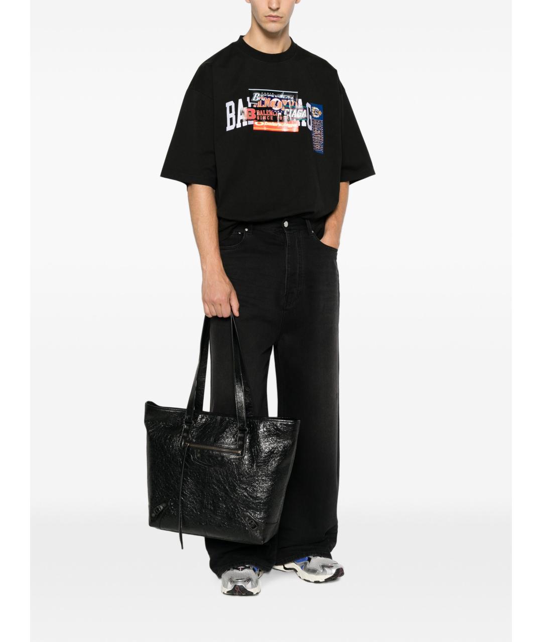 BALENCIAGA Черная хлопковая футболка, фото 4