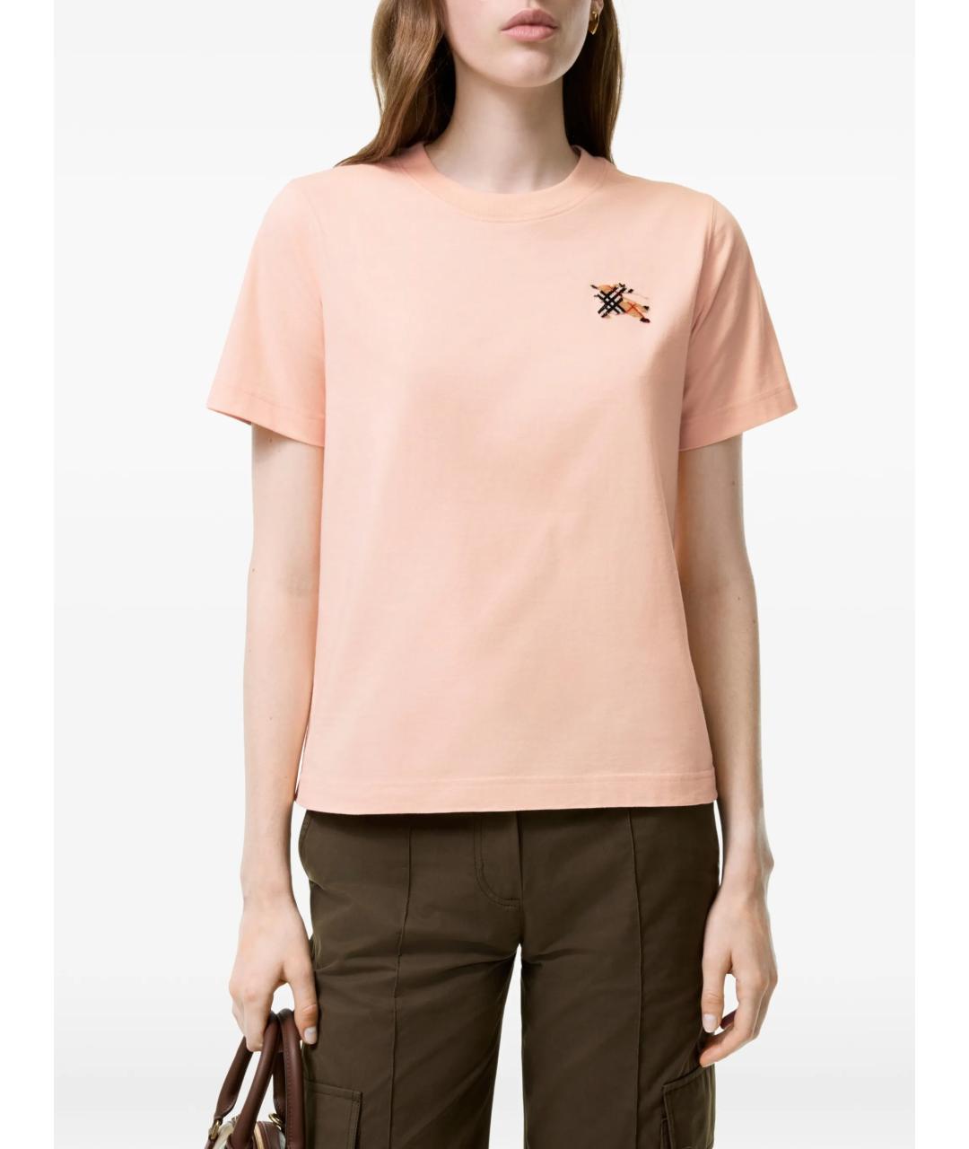 BURBERRY Розовая хлопковая футболка, фото 2