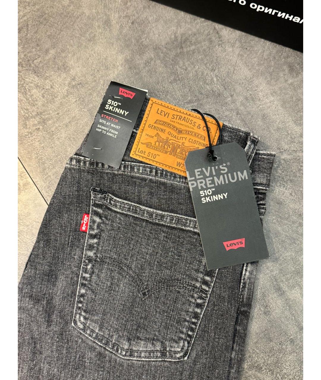 LEVI'S Черные хлопковые прямые джинсы, фото 3