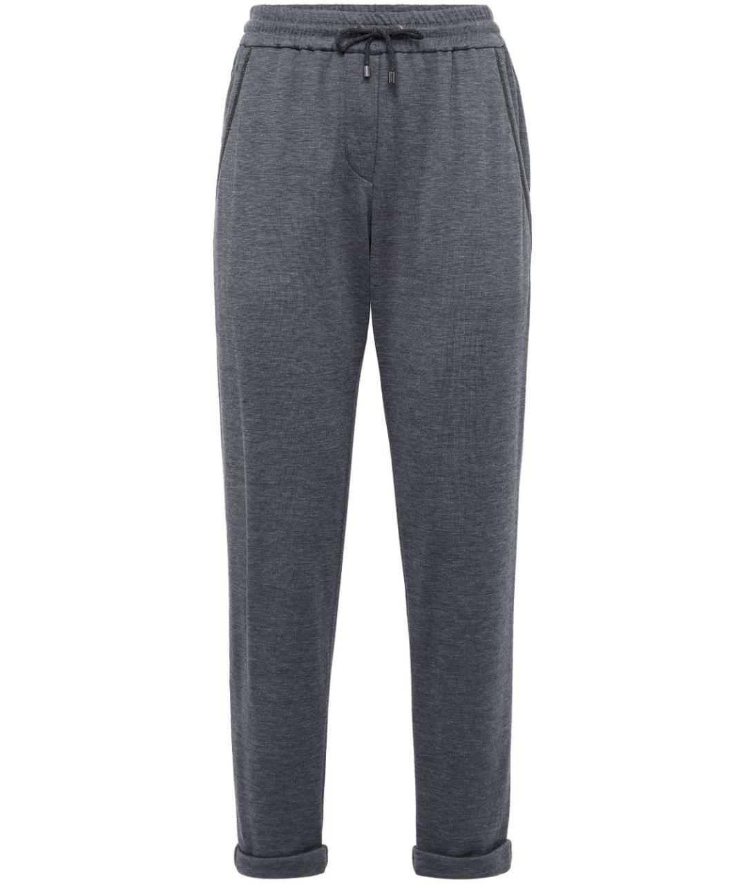 BRUNELLO CUCINELLI Антрацитовые хлопковые прямые брюки, фото 1