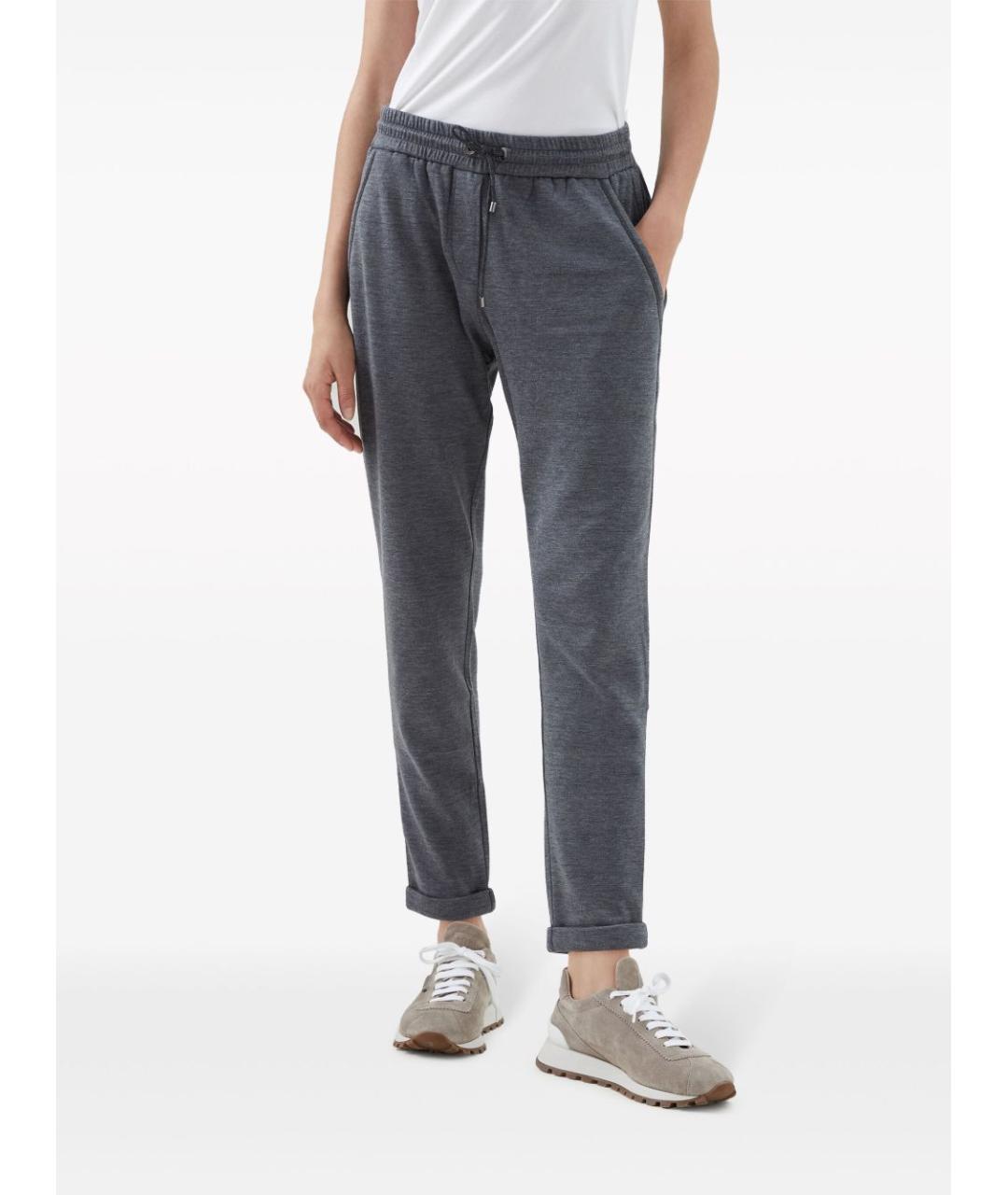 BRUNELLO CUCINELLI Антрацитовые хлопковые прямые брюки, фото 5