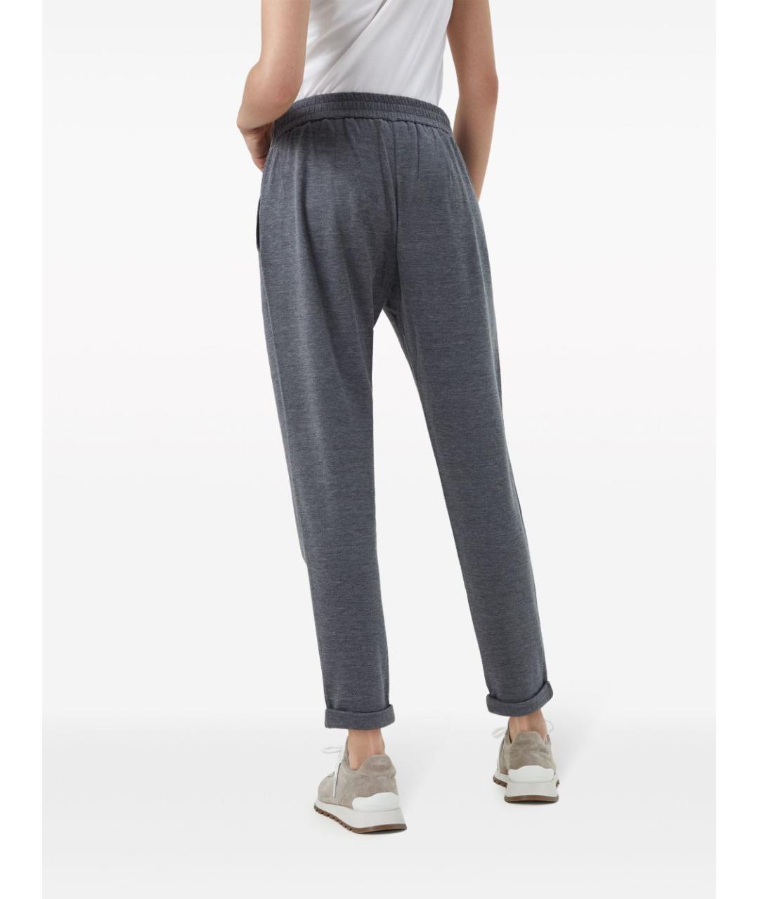 BRUNELLO CUCINELLI Антрацитовые хлопковые прямые брюки, фото 4