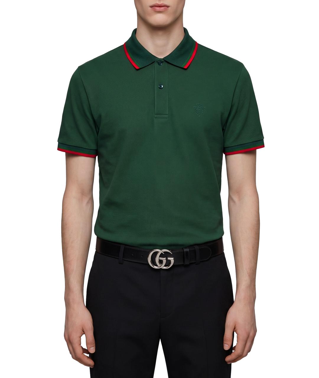 GUCCI Зеленое хлопковое поло с коротким рукавом, фото 4