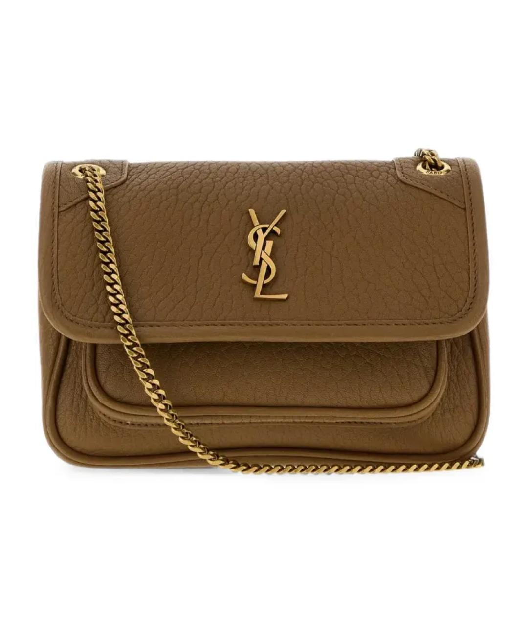 SAINT LAURENT Коричневая кожаная сумка через плечо, фото 3