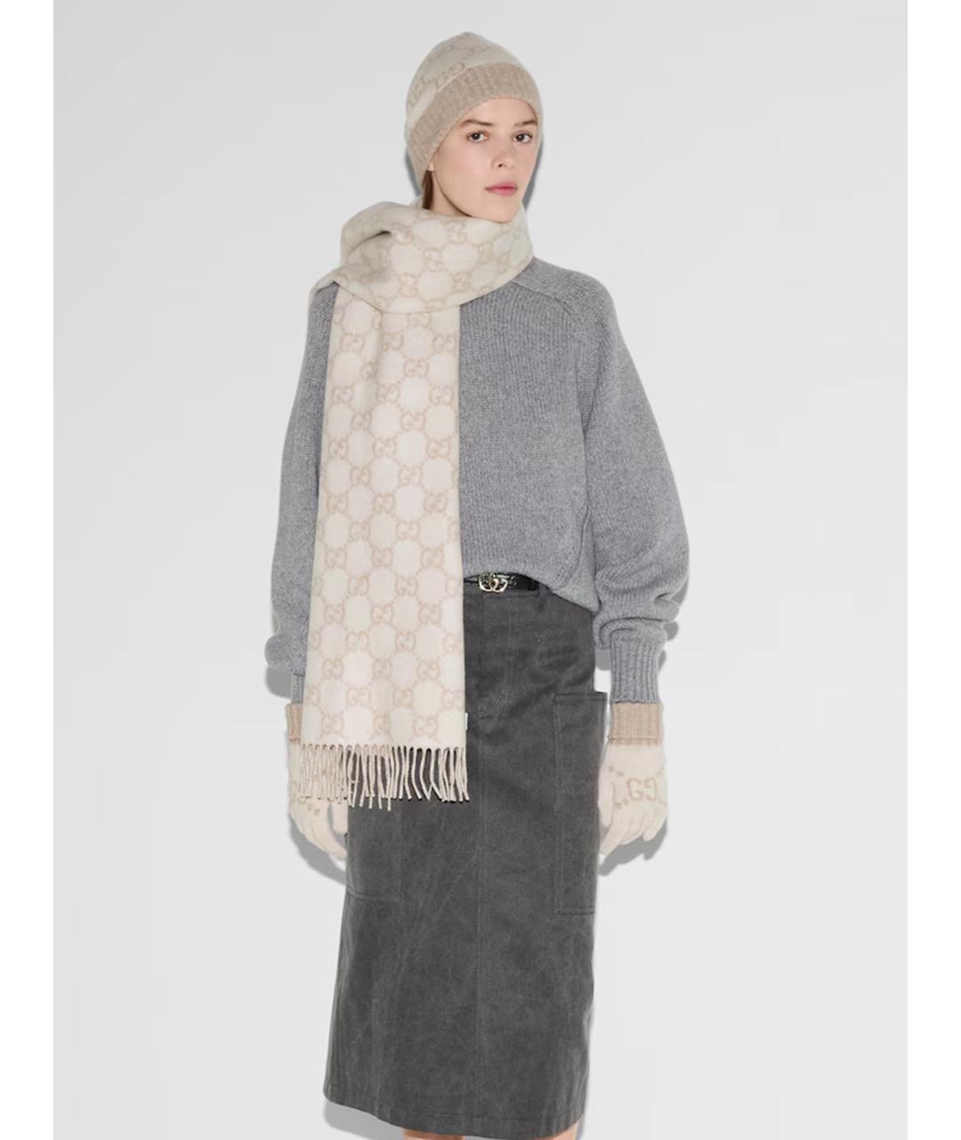 GUCCI Белый кашемировый шарф, фото 3