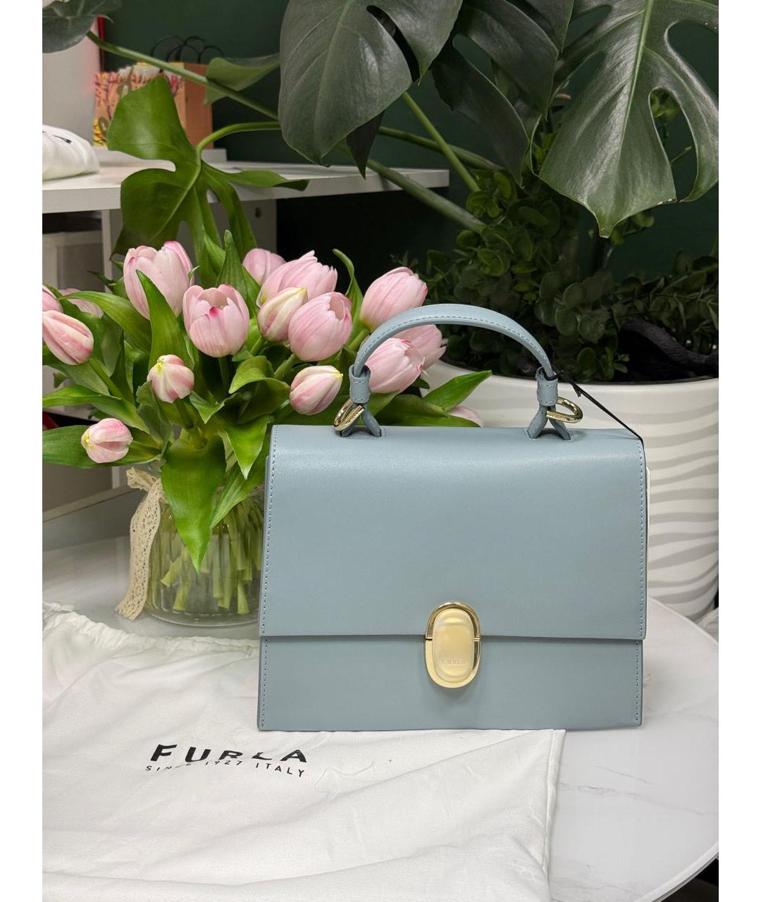 FURLA Голубая кожаная сумка с короткими ручками, фото 4