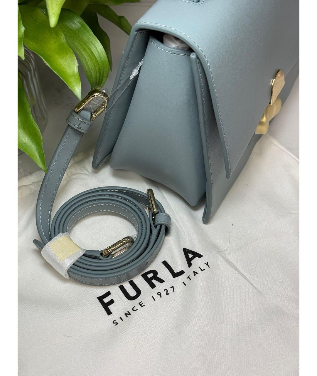 FURLA Голубая кожаная сумка с короткими ручками, фото 2
