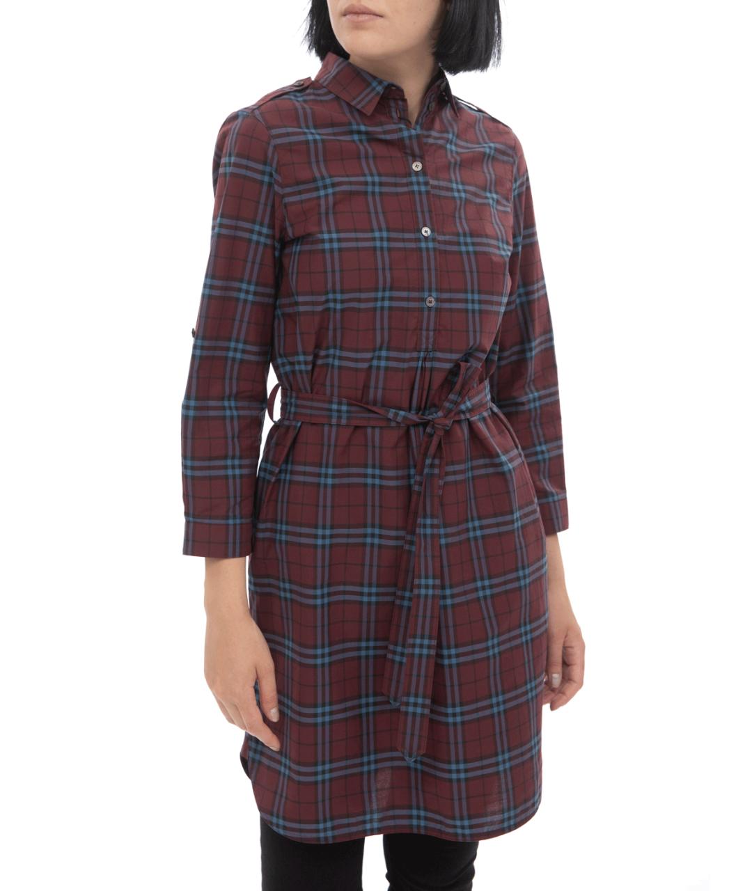 BURBERRY Бордовое хлопковое повседневное платье, фото 3