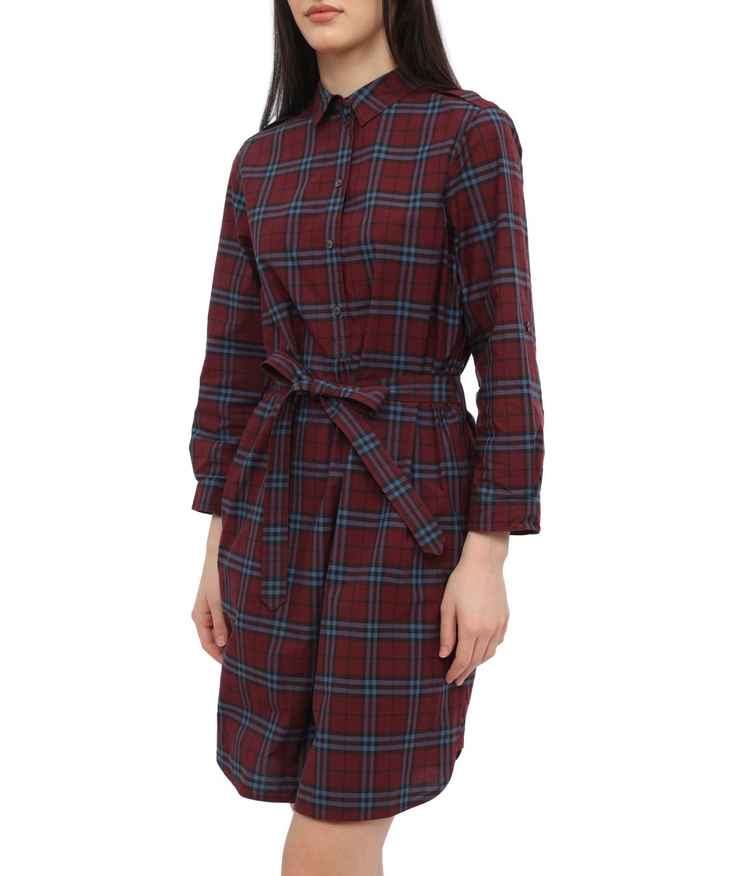 BURBERRY Бордовое хлопковое повседневное платье, фото 6