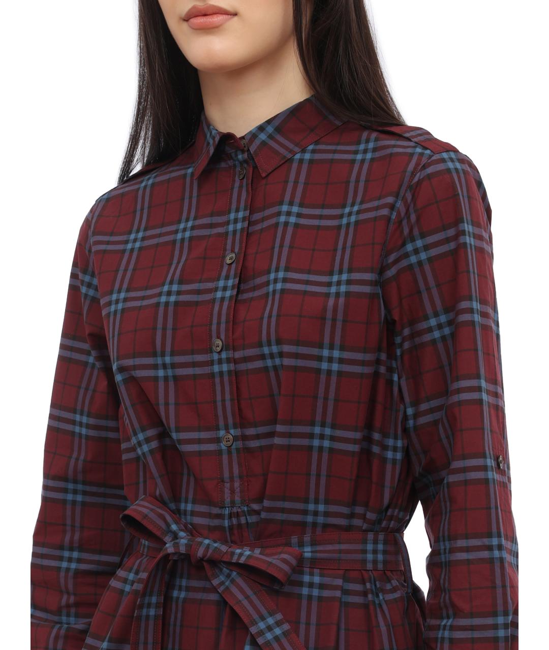 BURBERRY Бордовое хлопковое повседневное платье, фото 7