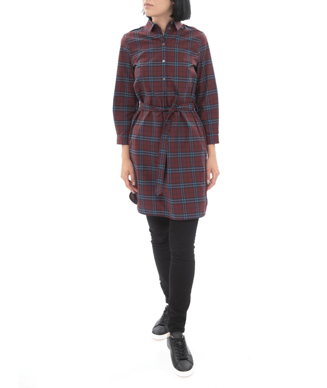 BURBERRY Бордовое хлопковое повседневное платье, фото 4