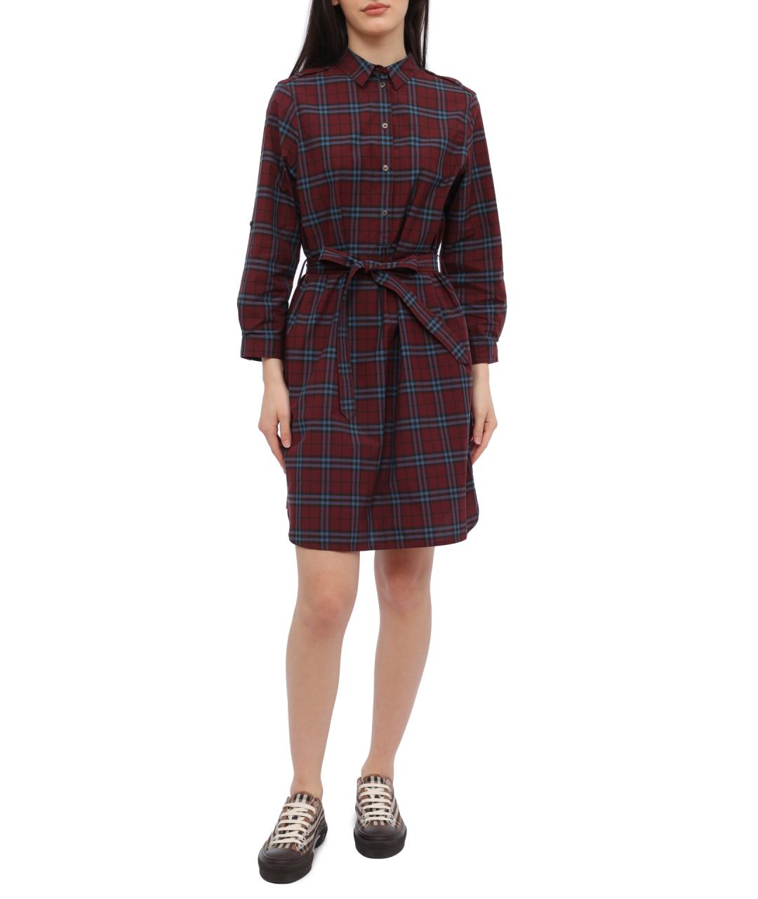 BURBERRY Бордовое хлопковое повседневное платье, фото 9