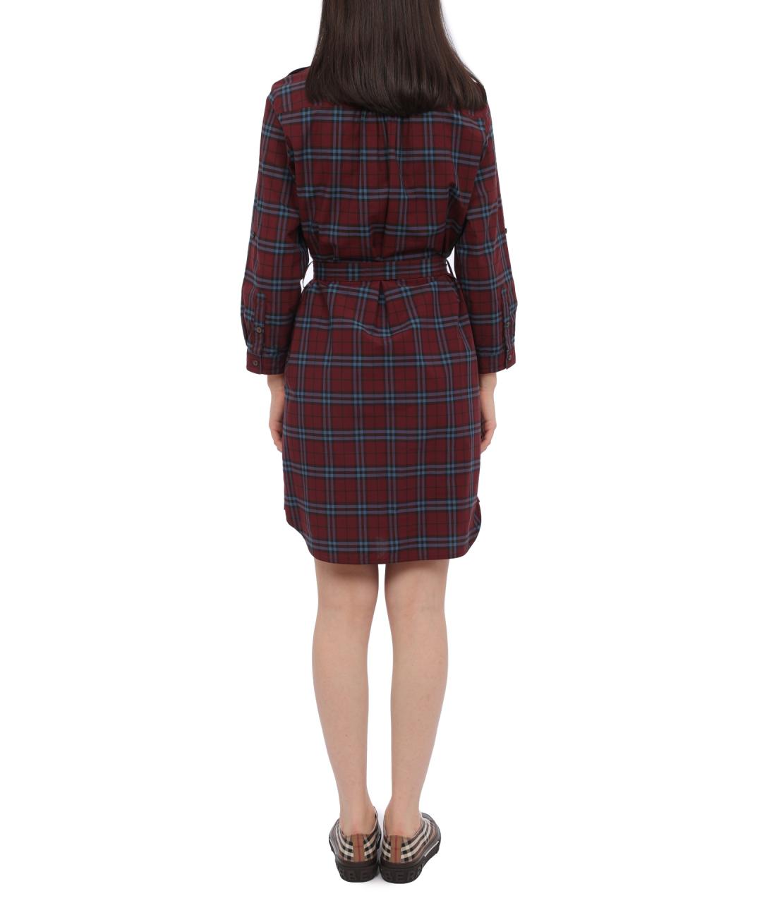BURBERRY Бордовое хлопковое повседневное платье, фото 8