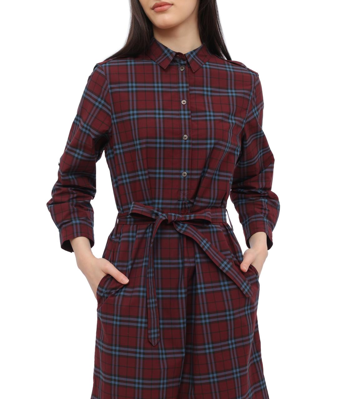 BURBERRY Бордовое хлопковое повседневное платье, фото 2