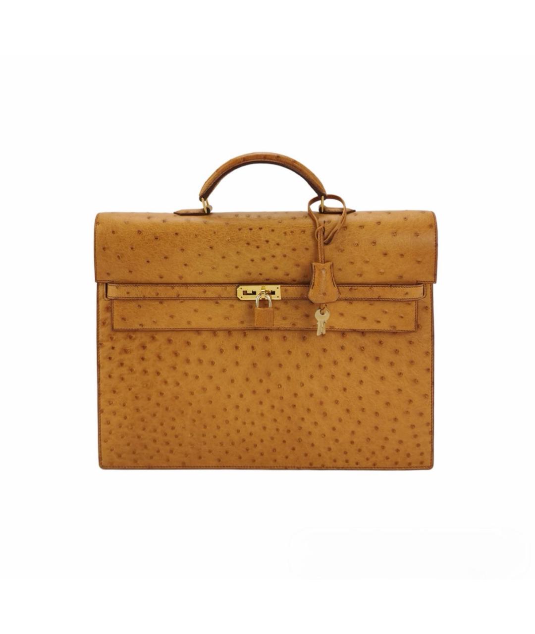 HERMES Коричневая сумка тоут из кожи страуса, фото 1
