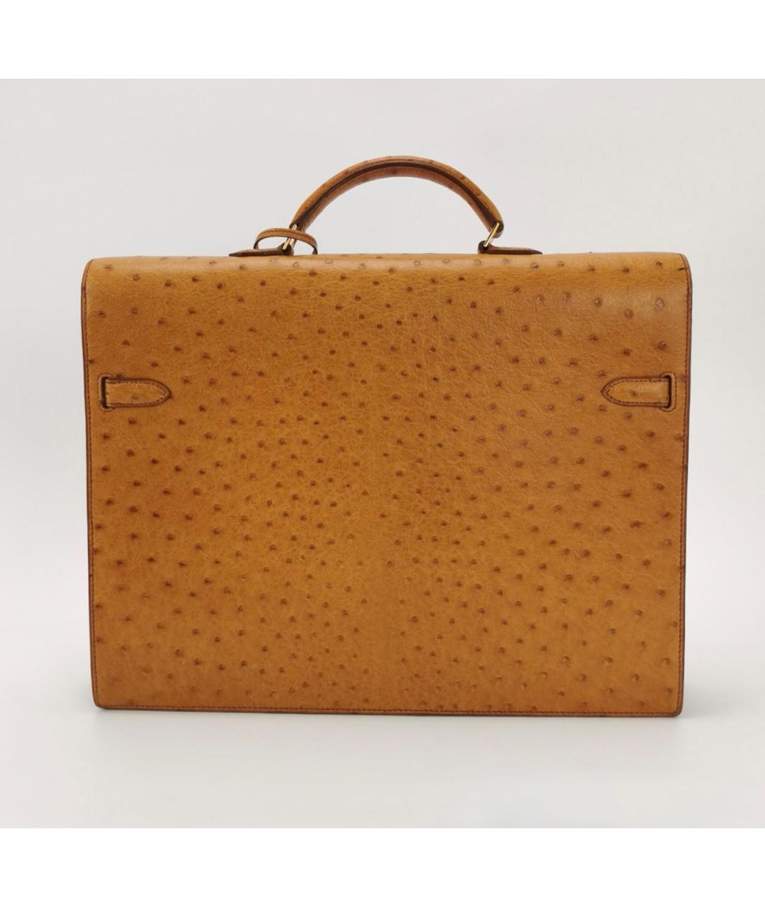 HERMES Коричневая сумка тоут из кожи страуса, фото 3