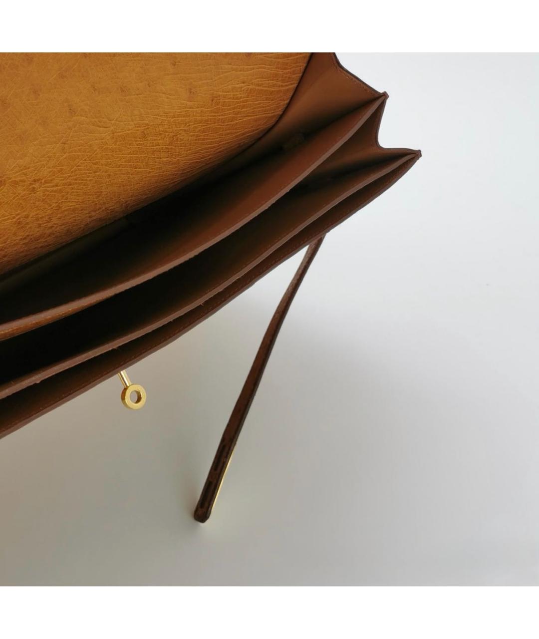 HERMES Коричневая сумка тоут из кожи страуса, фото 5