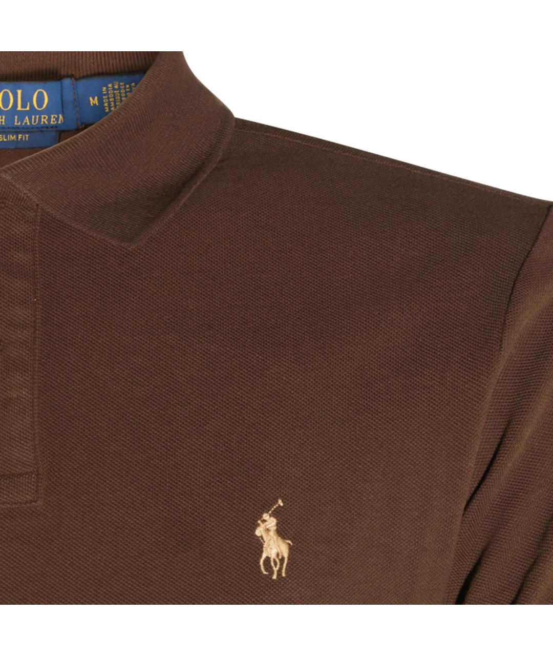 POLO RALPH LAUREN Коричневое хлопковое поло с коротким рукавом, фото 3