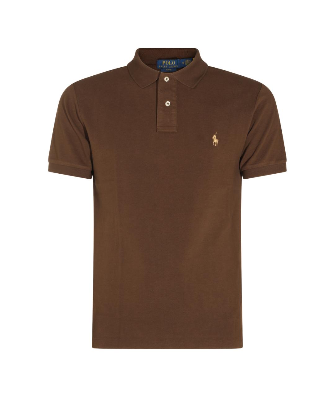 POLO RALPH LAUREN Коричневое хлопковое поло с коротким рукавом, фото 1