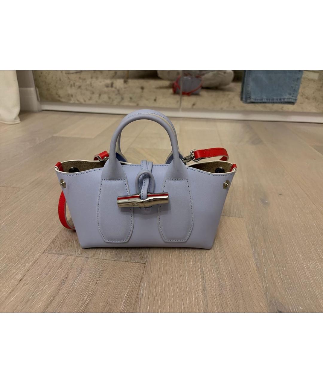 LONGCHAMP Голубая кожаная сумка с короткими ручками, фото 6