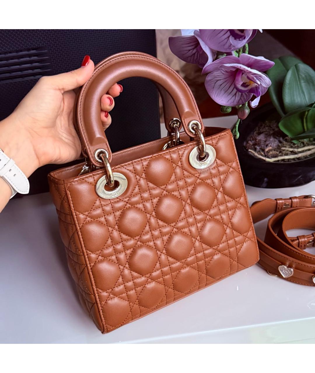 CHRISTIAN DIOR Коричневая кожаная сумка с короткими ручками, фото 3