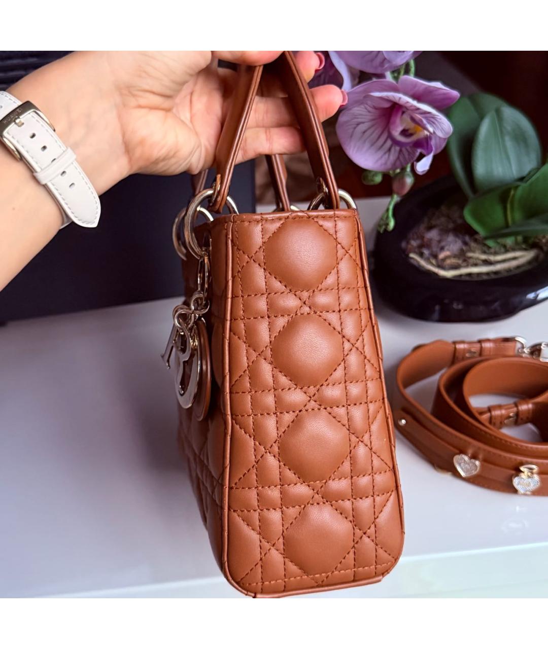 CHRISTIAN DIOR Коричневая кожаная сумка с короткими ручками, фото 4