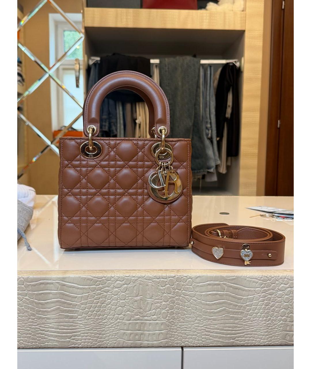 CHRISTIAN DIOR Коричневая кожаная сумка с короткими ручками, фото 8