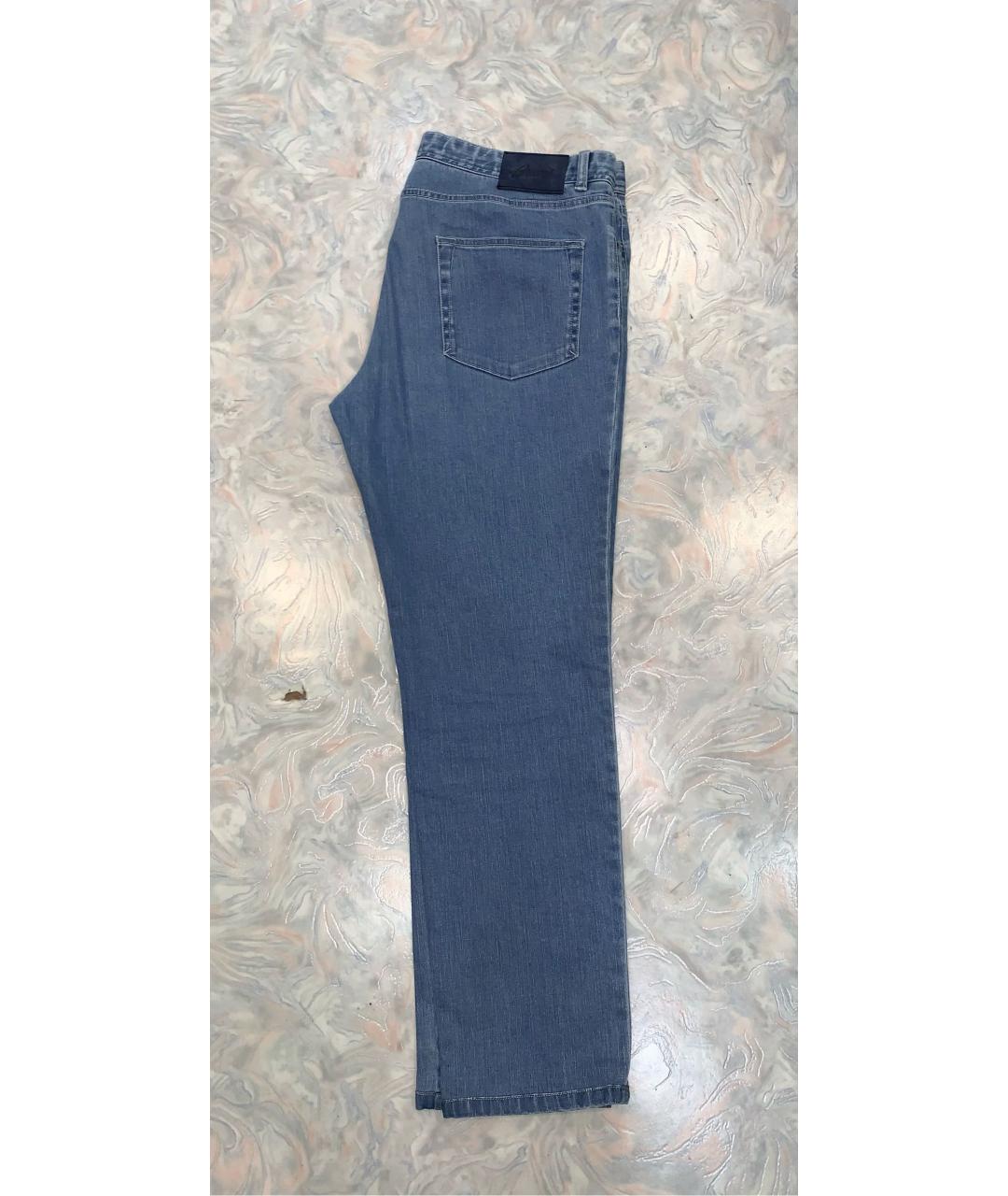 BRIONI Голубые хлопко-эластановые прямые джинсы, фото 2