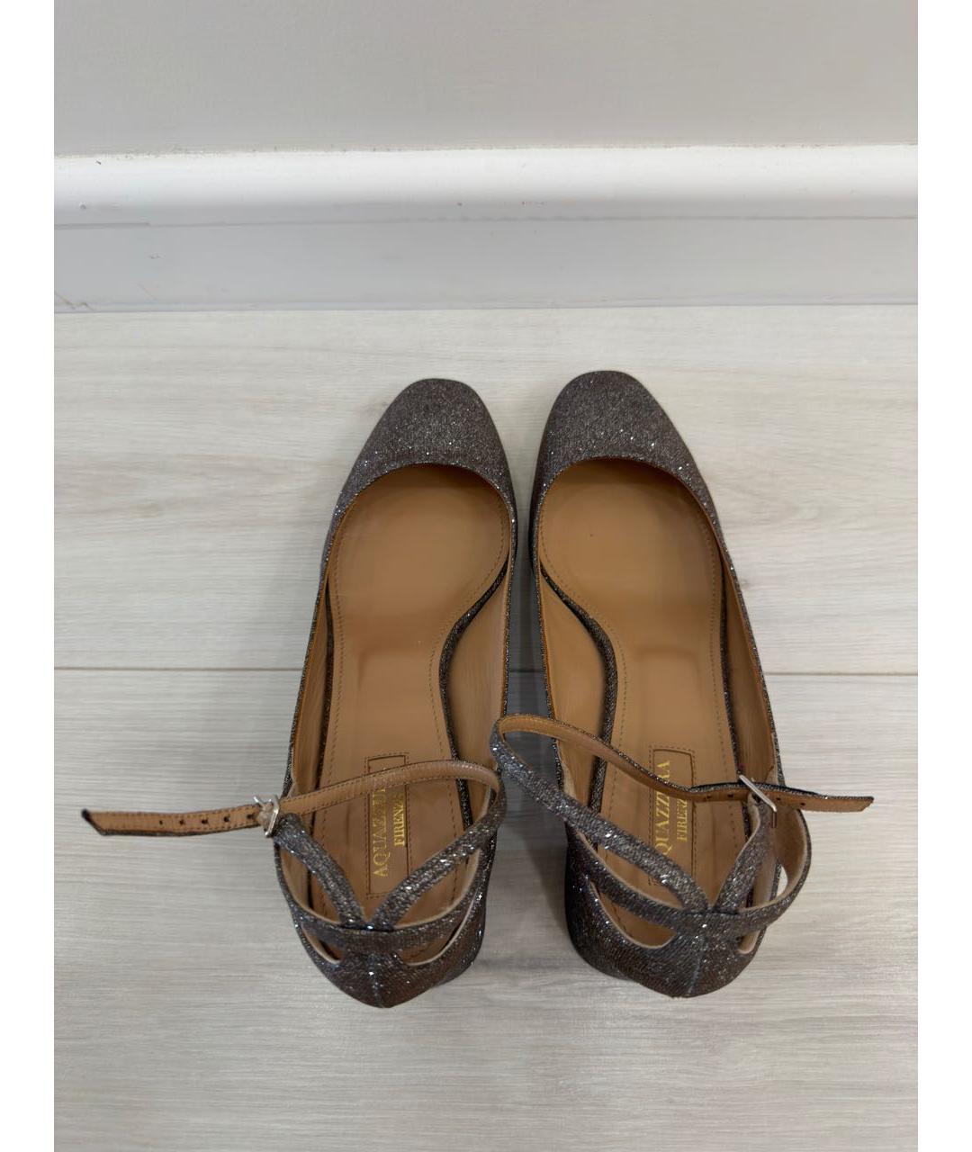 AQUAZZURA Серебряные текстильные туфли, фото 3