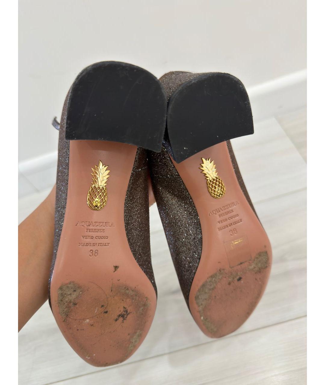 AQUAZZURA Серебряные текстильные туфли, фото 5