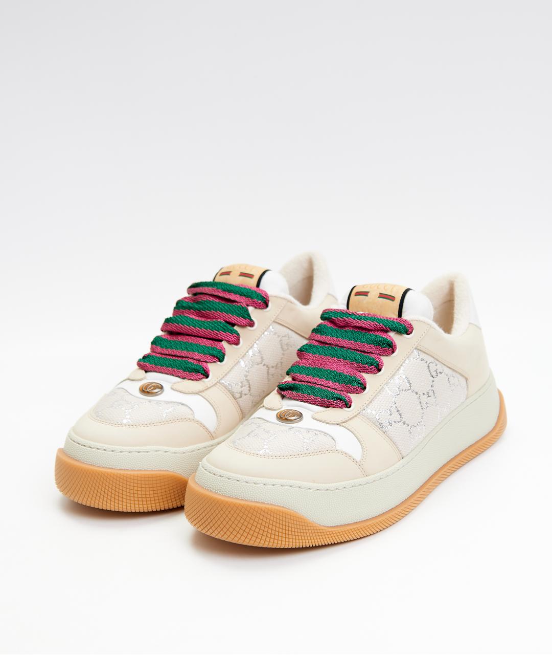 GUCCI Бежевые кожаные кроссовки, фото 2