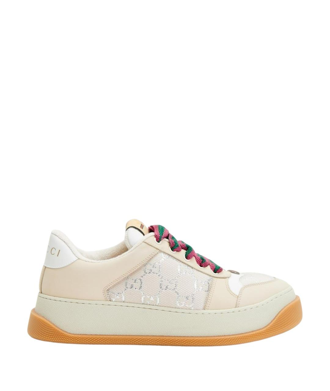 GUCCI Бежевые кожаные кроссовки, фото 1