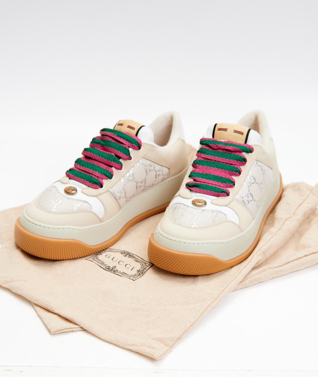 GUCCI Бежевые кожаные кроссовки, фото 3