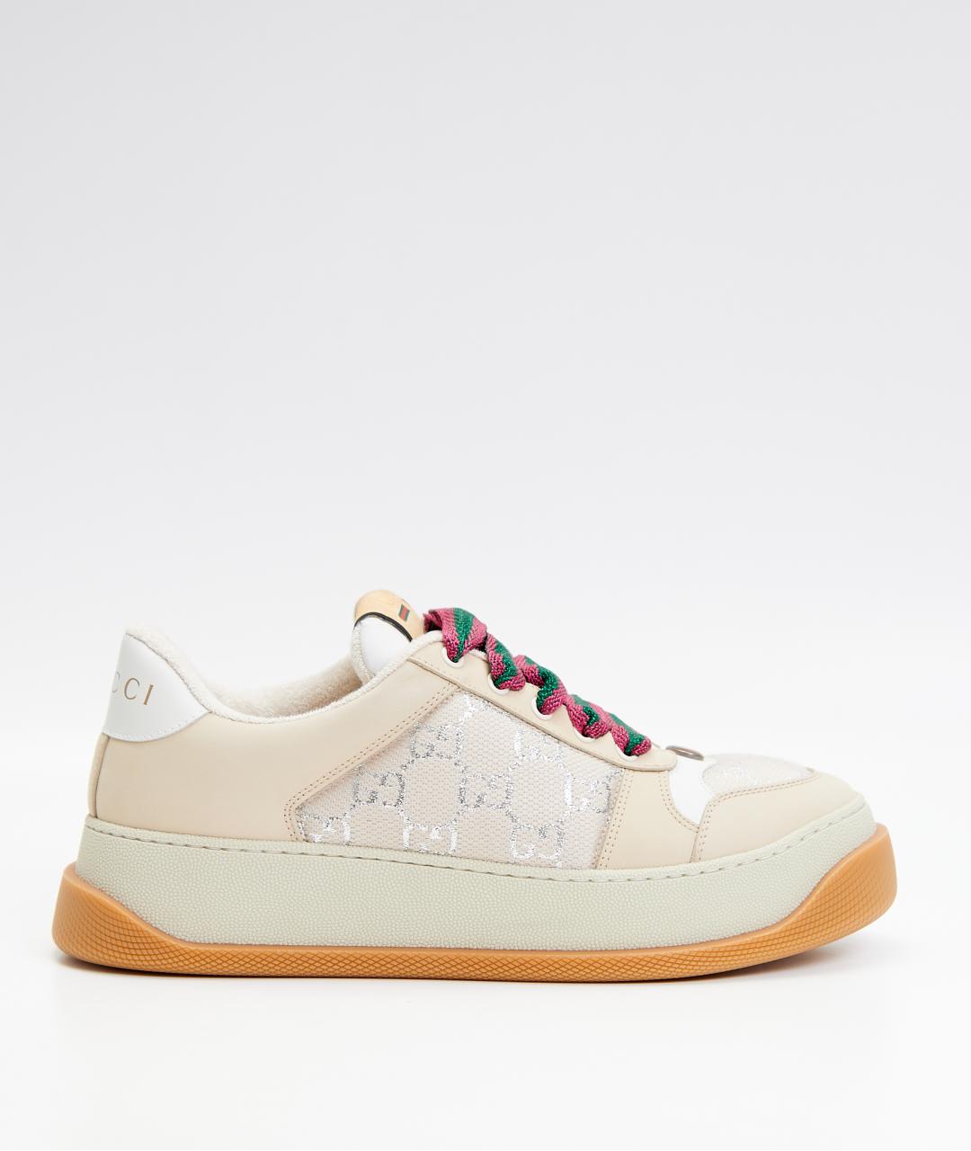 GUCCI Бежевые кожаные кроссовки, фото 5