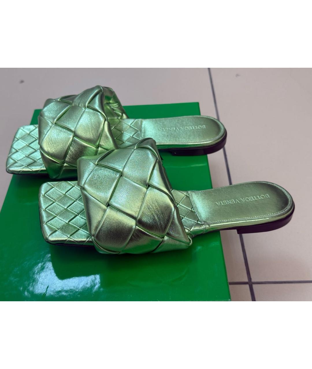 BOTTEGA VENETA Зеленые кожаные сандалии, фото 6