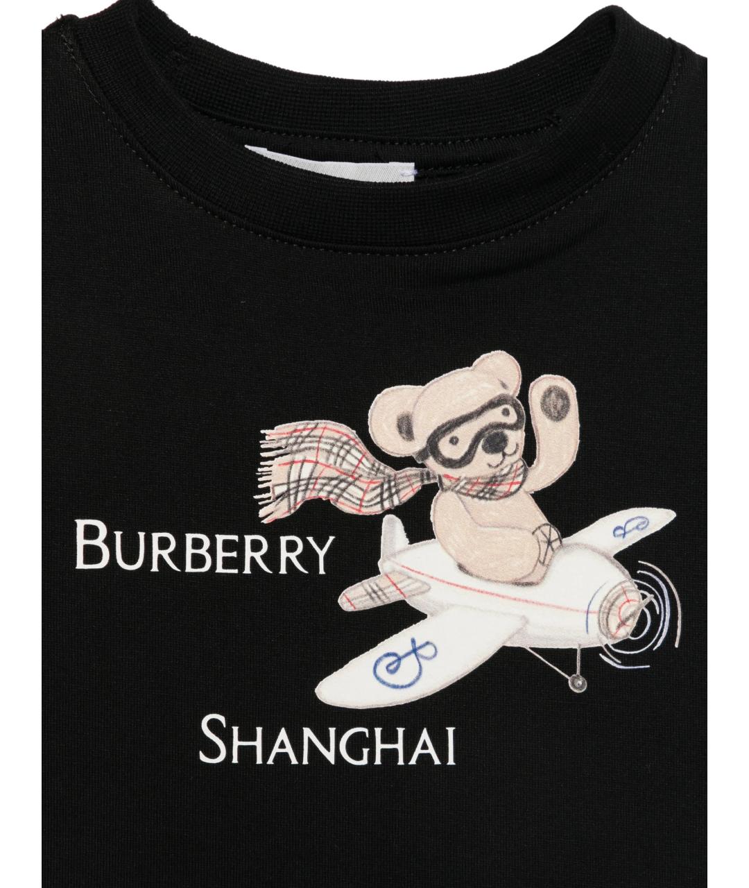 BURBERRY Черная хлопковая детская футболка, фото 3
