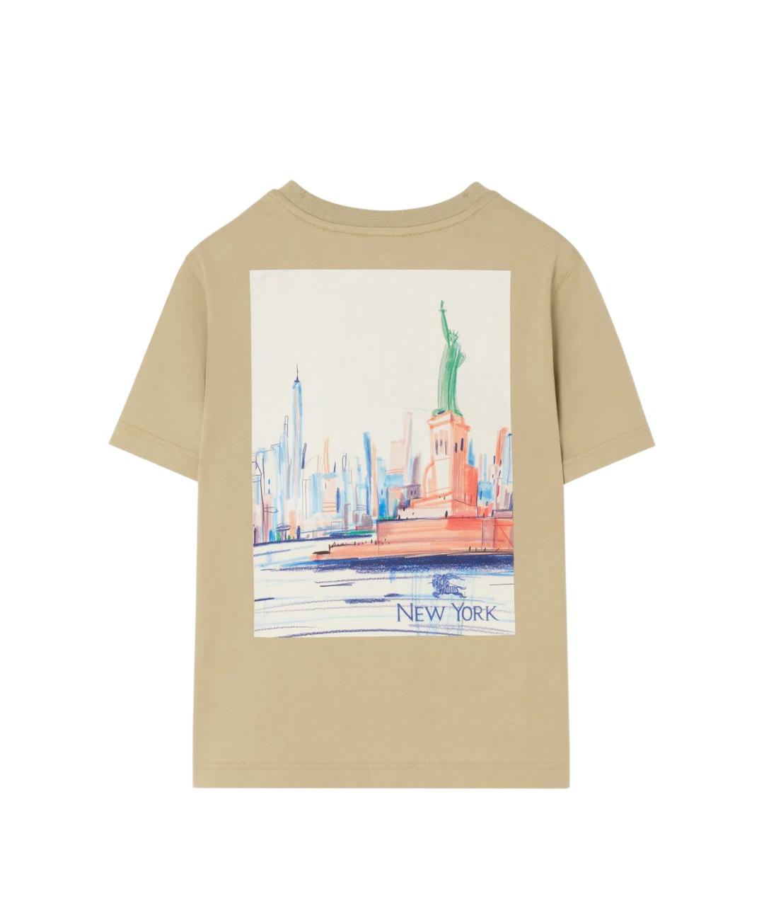 BURBERRY Бежевая хлопковая детская футболка, фото 2