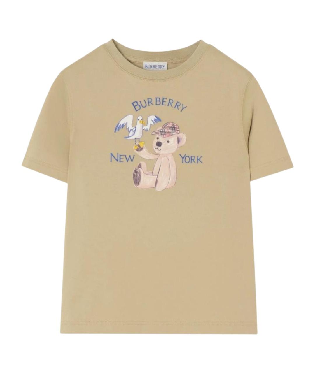 BURBERRY Бежевая хлопковая детская футболка, фото 1