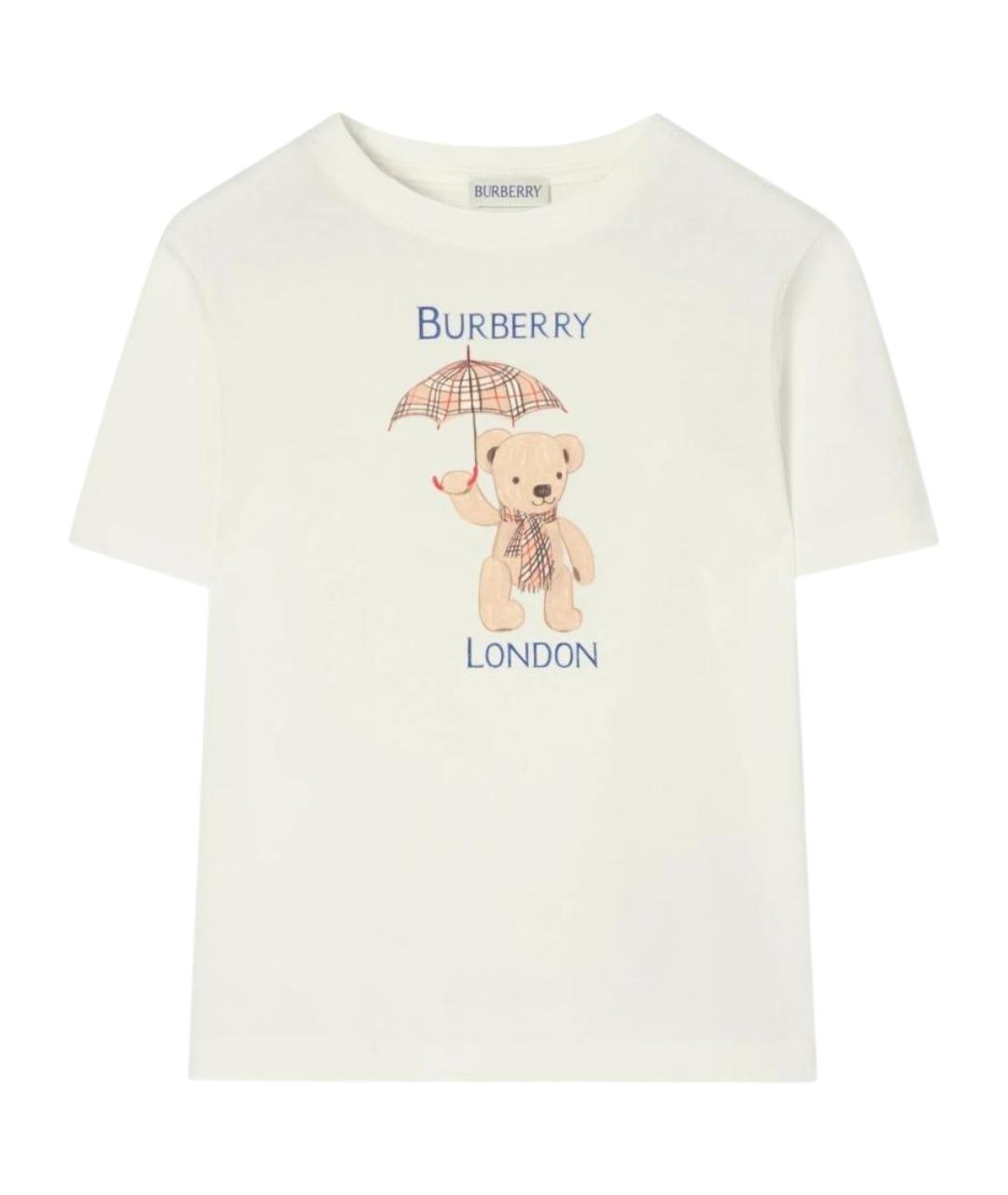 BURBERRY Белая хлопковая детская футболка, фото 1