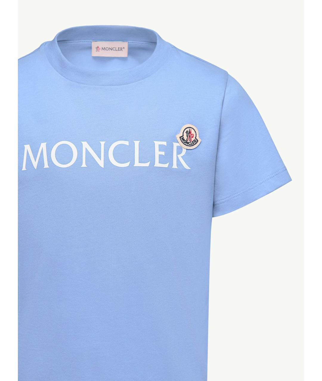 MONCLER KIDS Голубая хлопковая детская футболка, фото 3