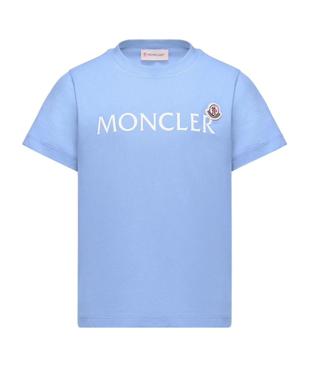 MONCLER KIDS Голубая хлопковая детская футболка, фото 1