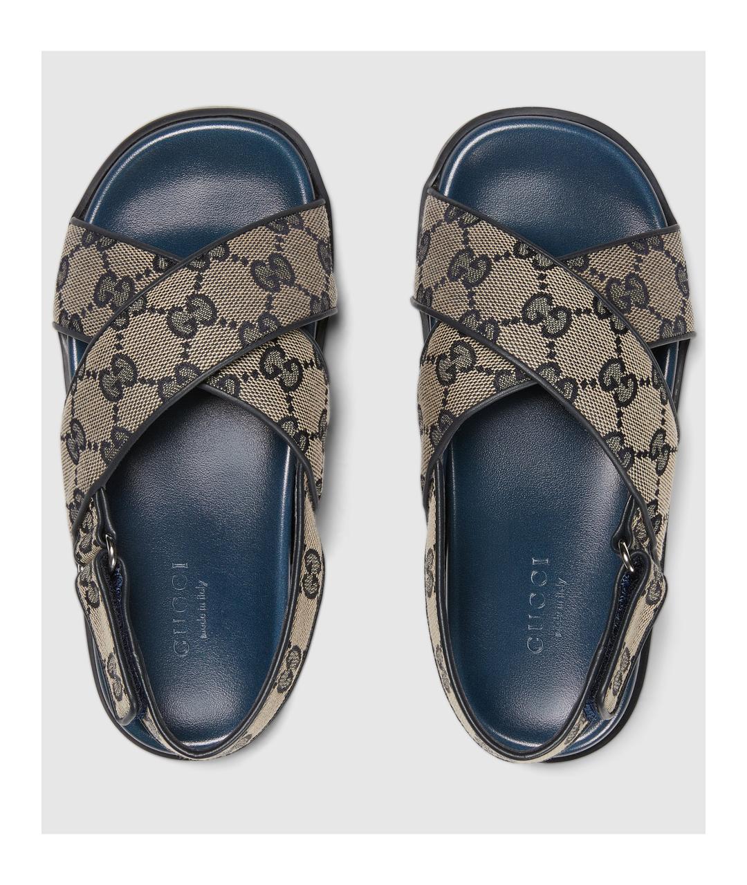 GUCCI Синие текстильные сандалии и шлепанцы, фото 3