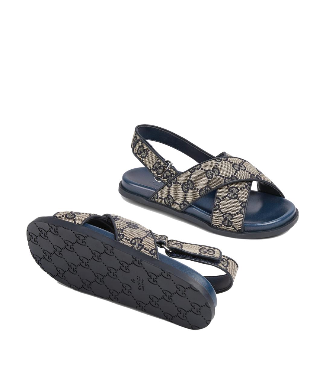 GUCCI Синие текстильные сандалии и шлепанцы, фото 4