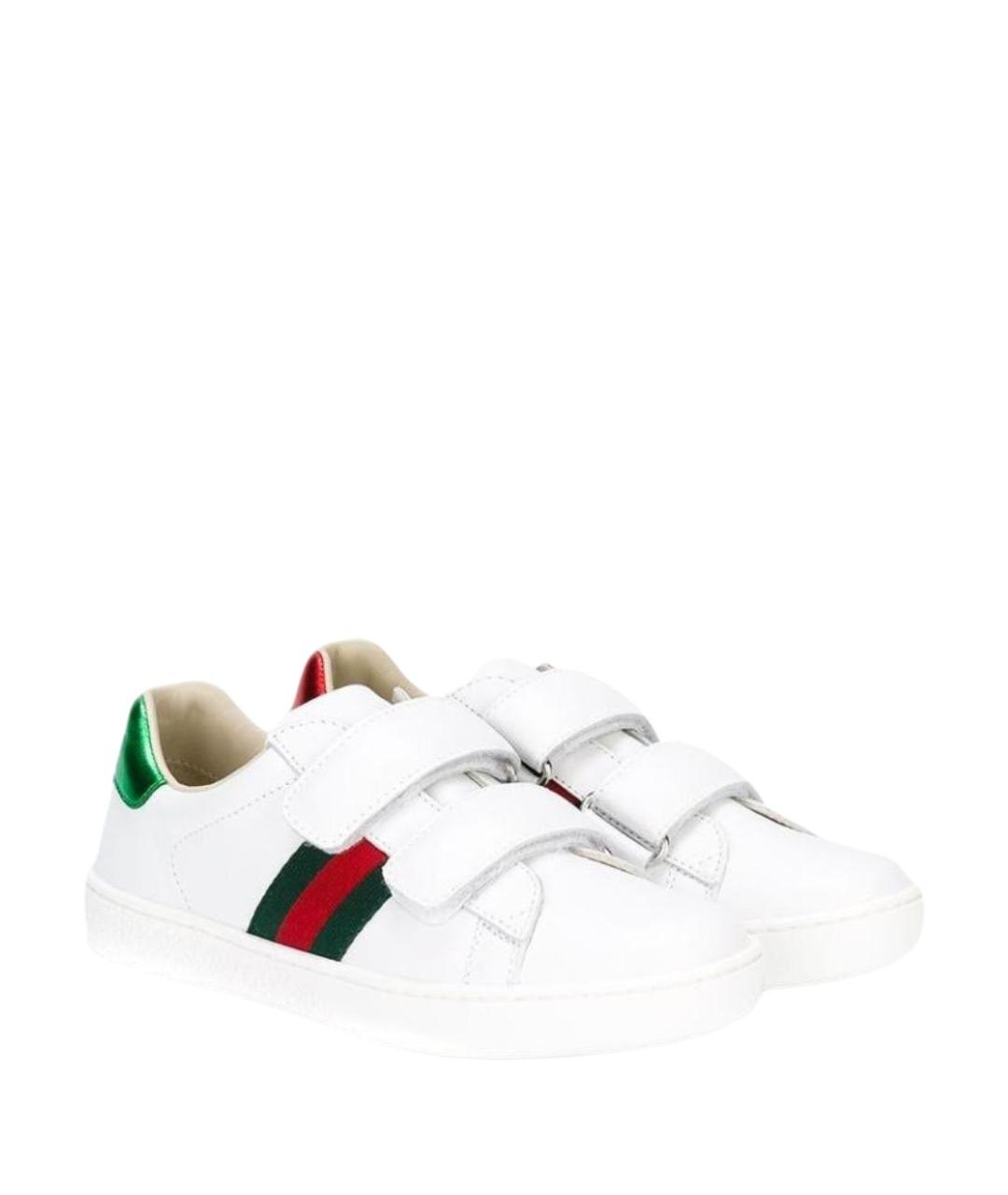 GUCCI Белые кожаные кеды, фото 1