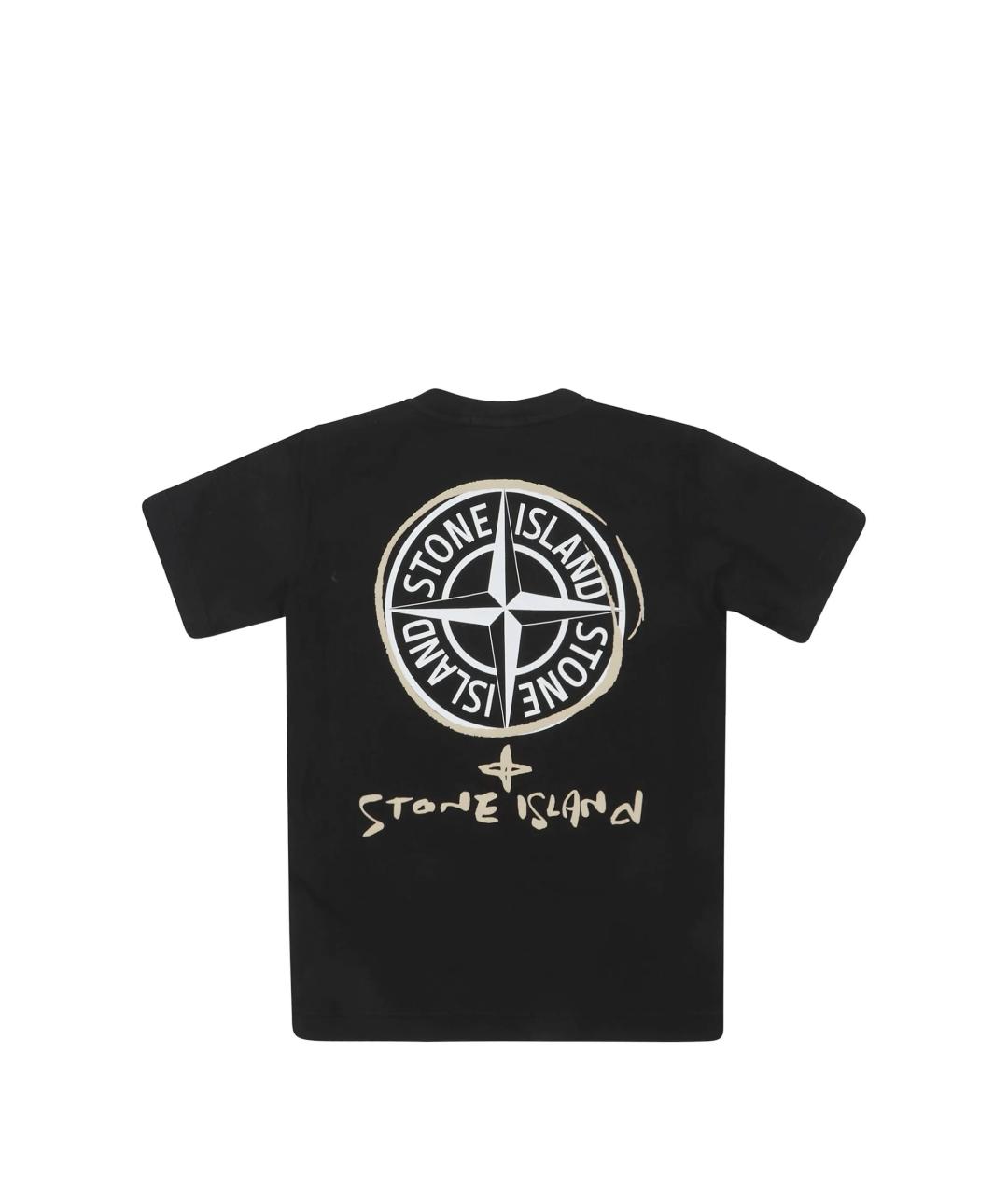 STONE ISLAND Черная хлопковая детская футболка, фото 2