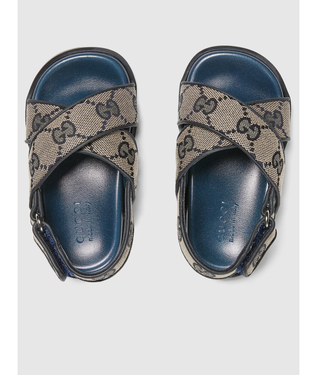 GUCCI Синие текстильные сандалии и шлепанцы, фото 3