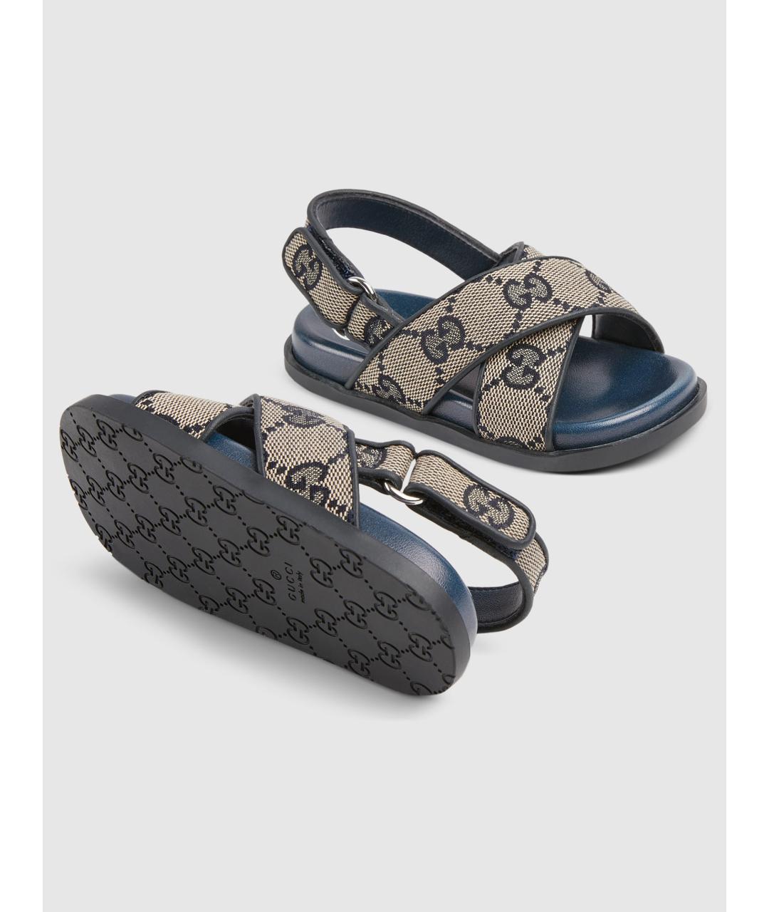 GUCCI Синие текстильные сандалии и шлепанцы, фото 4