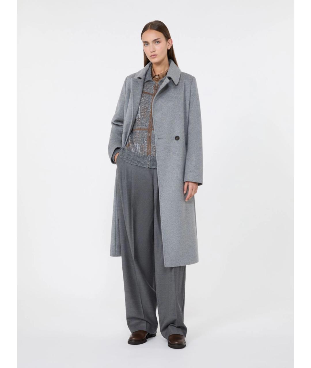 MAX MARA STUDIO Серое шерстяное пальто, фото 2
